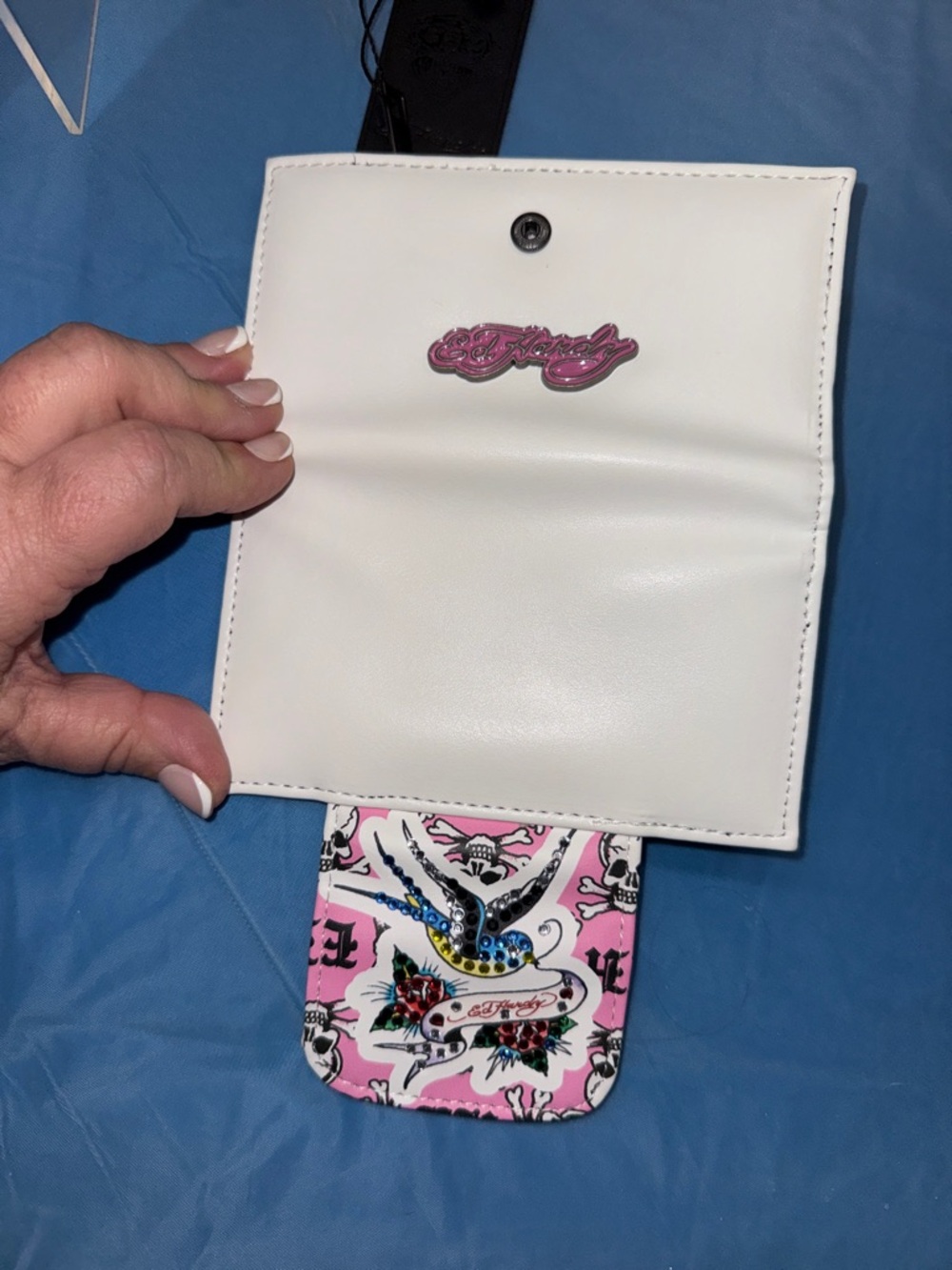 Ed Hardy Pink & Cream Floral Tattoo-Print Wallet with Gem Accents - Picture 6 of 6